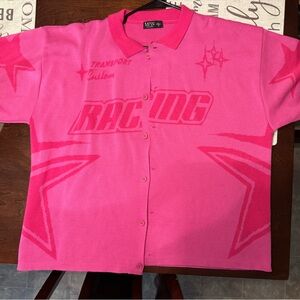 BooHoo Pink Racing button up shirt